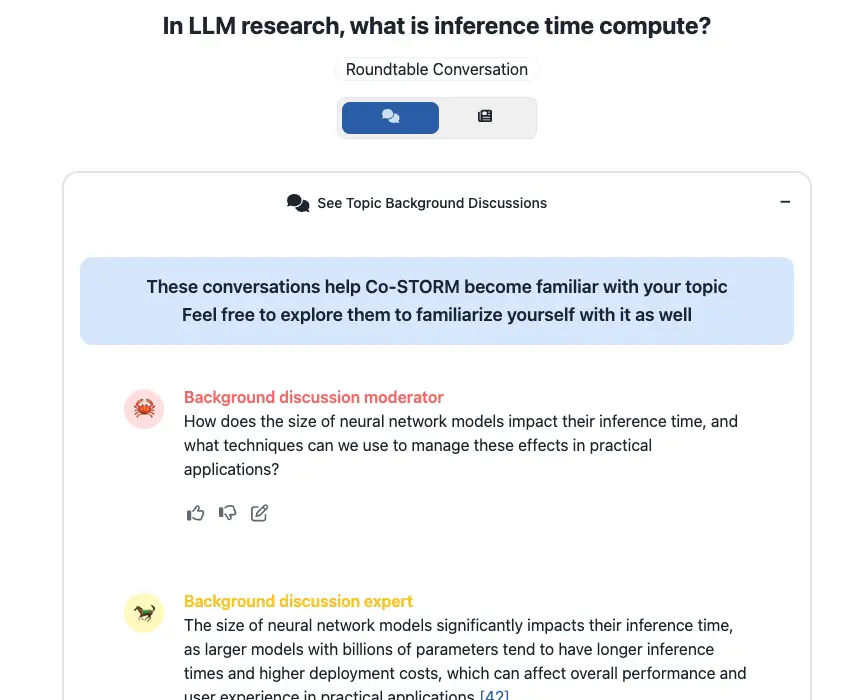 CO-STORM also shows background discussions